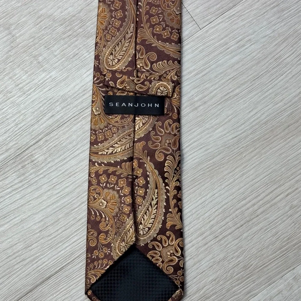 Sean John Mens‎ Paisley Silk Blend Tie Brown Gold Formal Business Fashion